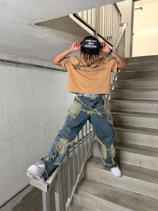 Tan Star Cropped Tee